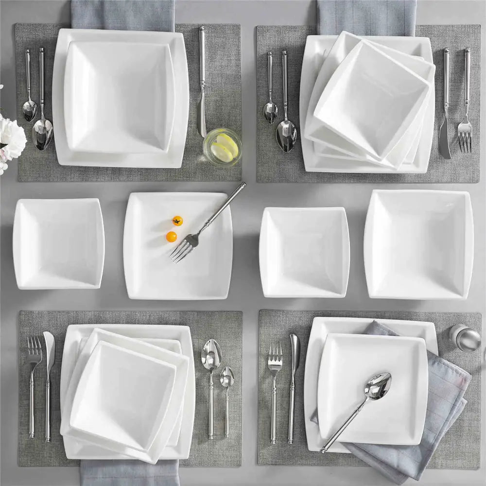 Square vit servisuppsättning BIANCA - 16 delar på placemats för middagsdukning