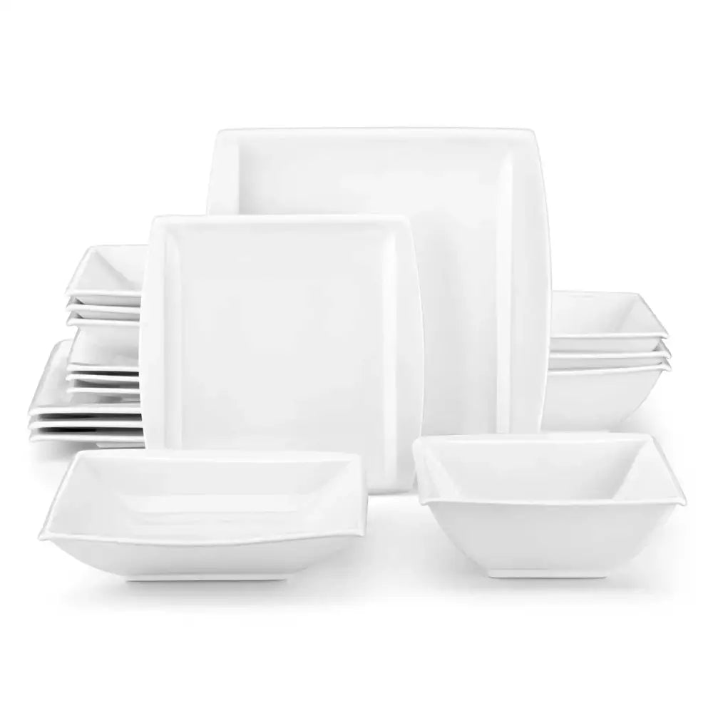 Vit porslinsset BIANCA för 16 delar, kvadratiskt dinnerware set