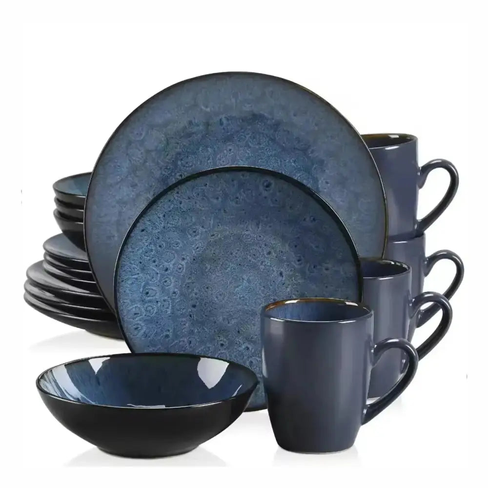 Darkblått stenpartigodsservis BRAUN - 16 delar med reaktiv glasyr