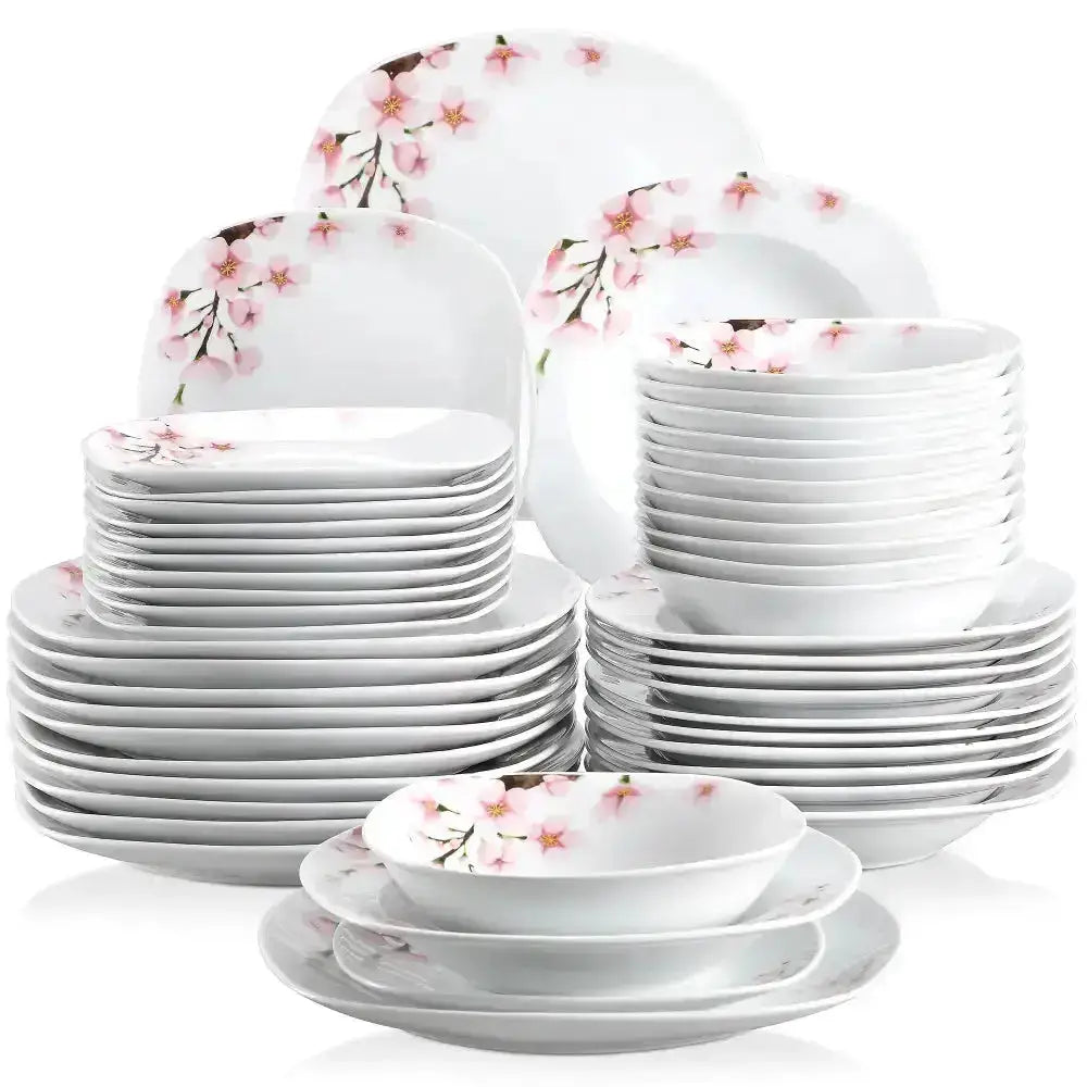 Vit dinnerware set med rosa körsbärsblomstermönster från CHERRY - Servis - 24 delar