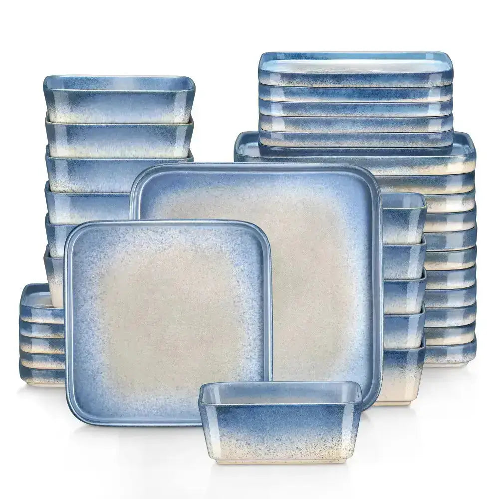 Blå och vit ombre-mönstrad glasbakform för ELAFONISI 36-delars servis