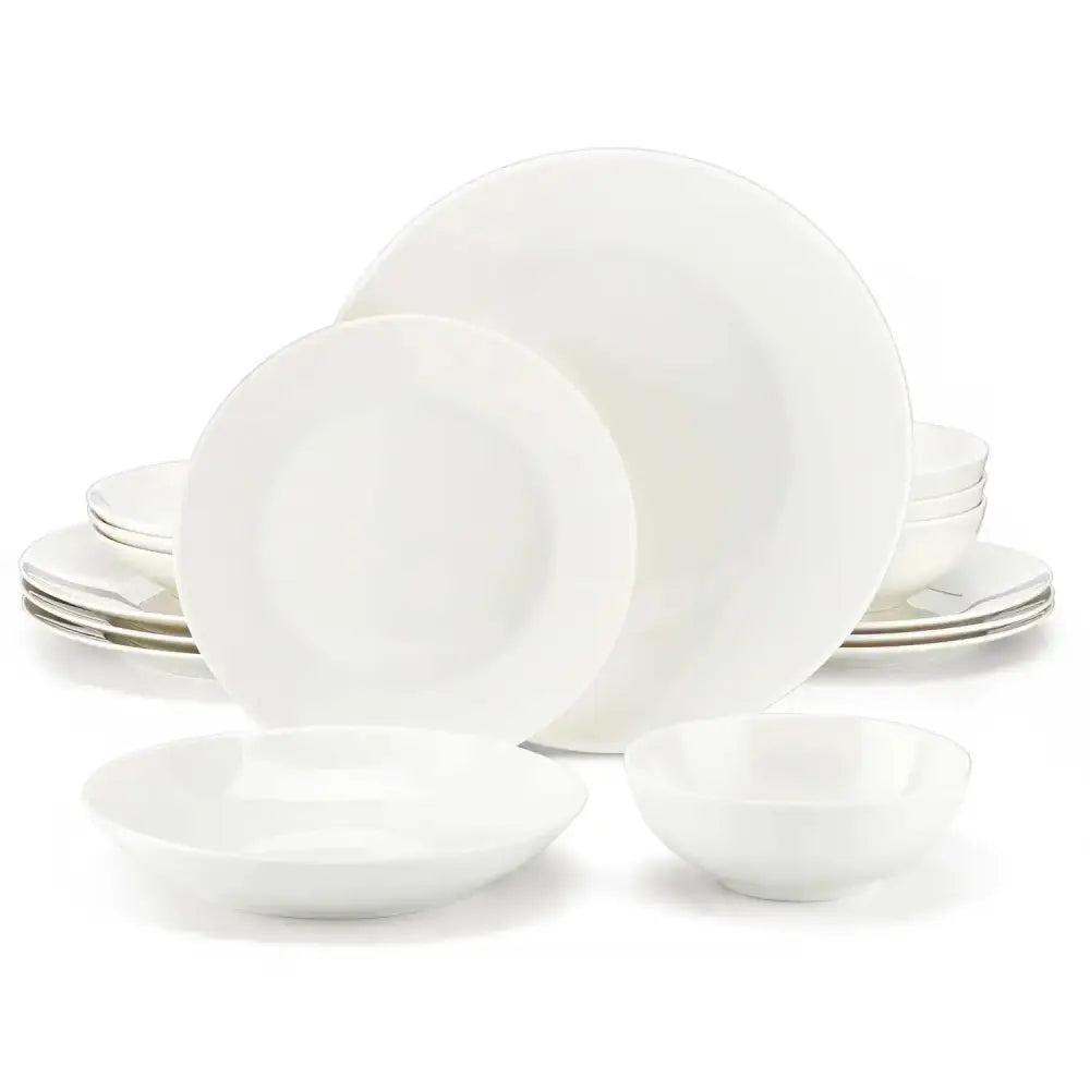 ELORA 16-delars vit servis med tallrikar och skålar för elegant dukning