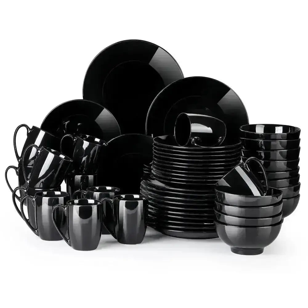 Svart servis HANNA - 48 delar med tallrikar, skålar och muggar för elegant dukning