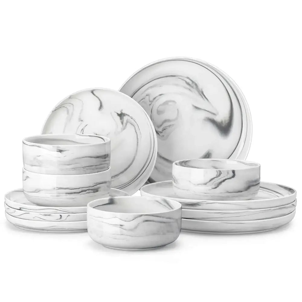 Vit och grå marmorerad servisset LEO med 12 delar för elegant dukning