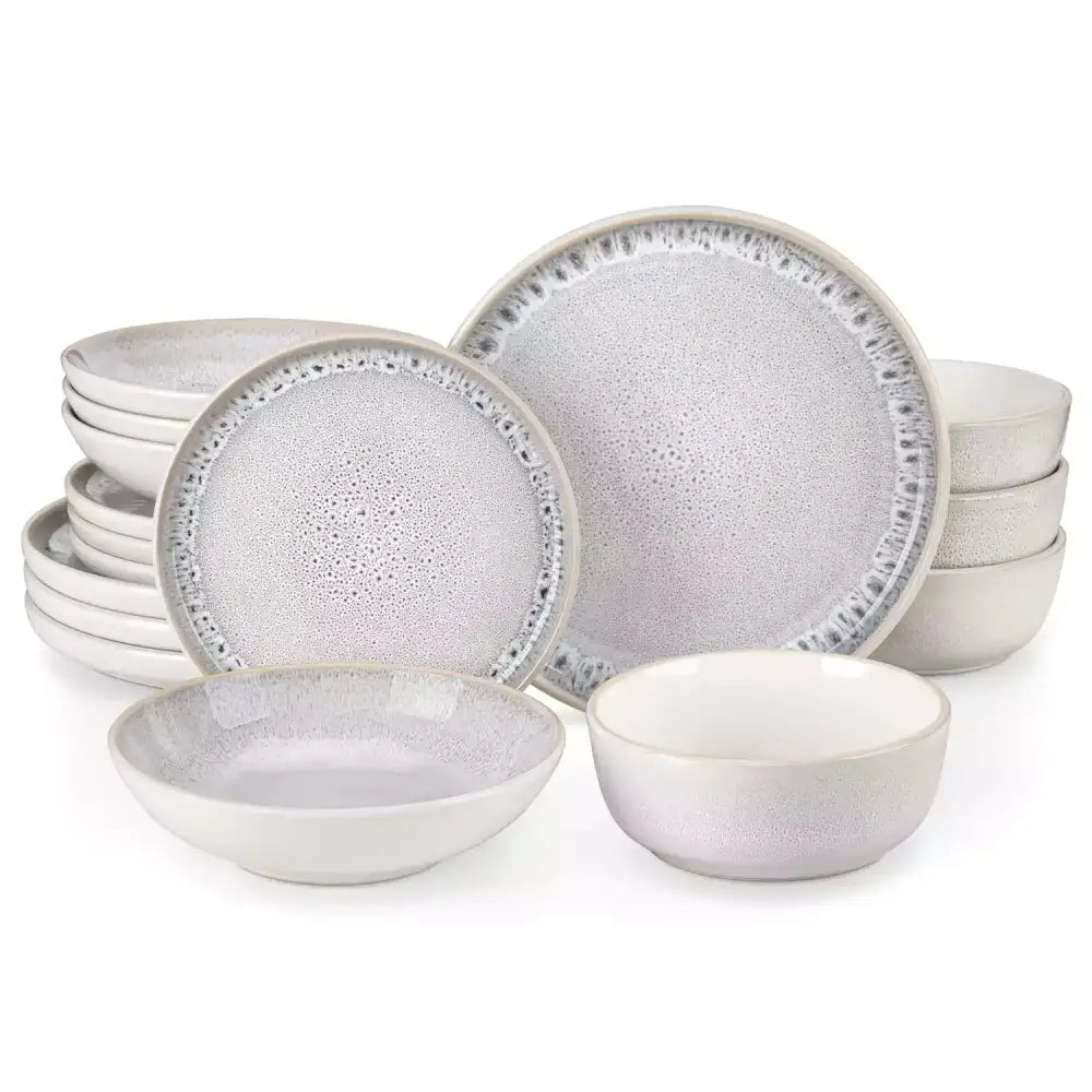 Specklad ljusgrå keramikkärl för PIERRE - Servis - 16 delar