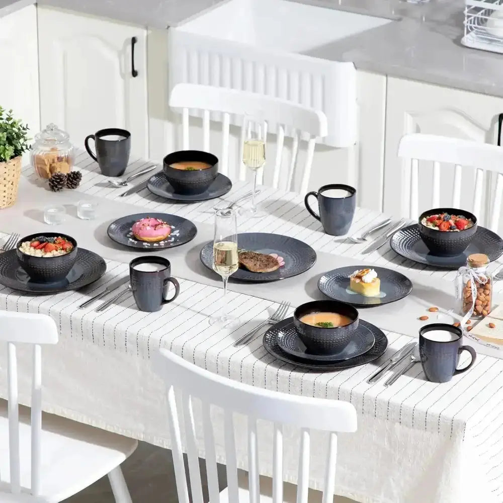 SOLOMON - Servis med mörkgrå tallrikar, skålar och muggar för elegant dukning